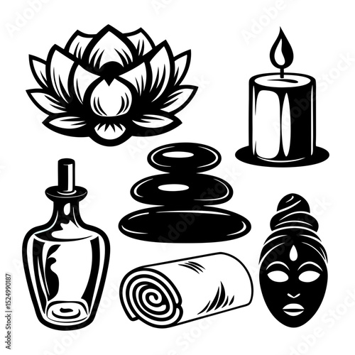 Spa and wellness black and white icons