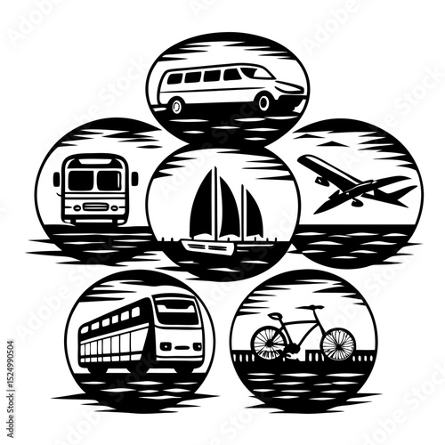 Transportation modes icons airplane bus van bicycle sailboat