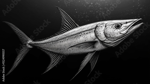 Fish swimming in dark ocean depths with sunlit surface above