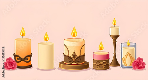 Candle illustration vector, Candle flame icon, Burning candle clipart, Candle with wax vector, Aromatherapy candle drawing, Scented candle icon, Candlelight vector, Decorative candle art, Candle silho