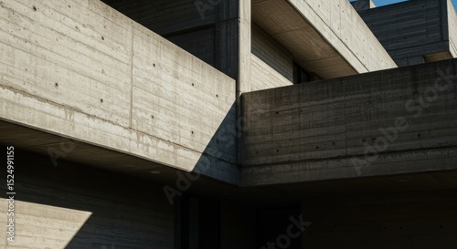Brutalist concrete structure shadow play