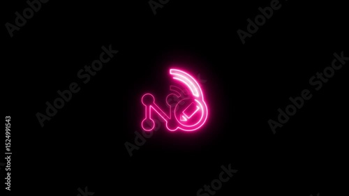 Neon network wifi icon glowing against a dark black background.