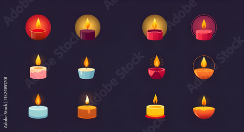 Set of candles, Candle collection, Assorted candles, Candle group, Candle set illustration, Candle icons, Decorative candles, Scented candles, Aromatherapy candle set, Wax candle set, Candle pack, Can