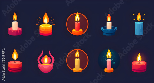Set of candles, Candle collection, Assorted candles, Candle group, Candle set illustration, Candle icons, Decorative candles, Scented candles, Aromatherapy candle set, Wax candle set, Candle pack, Can