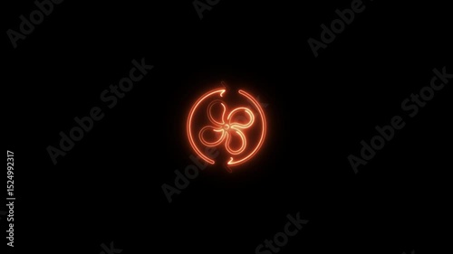 Neon Electric Fan icon animation on black background. 4k video Animation.