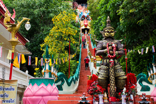 Photography Antique red stairs of Chinese Dragon Tunnel to Ku Ha Mangkorn Sawan or Bua Kli C