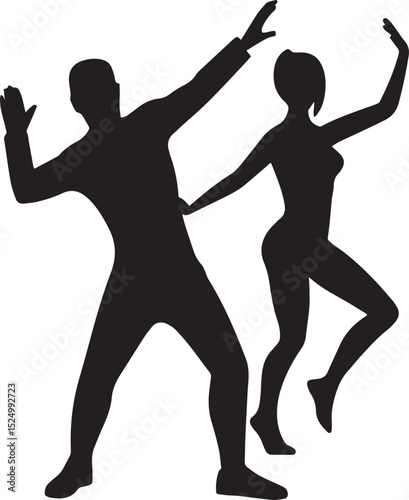 Black vector silhouettes of people dancing and running, illustrating the evolution of human movement and fun