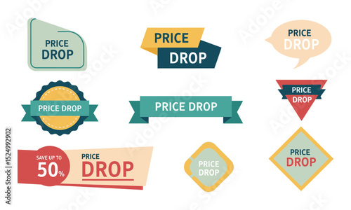 "Price Drop" Sale Tags and Promotional Banners Set  are perfect for advertising sales and promotional discounts.