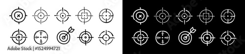 Doodle target icons set. Gun target, focus, crosshair, reticle, viewfinder vector line illustration