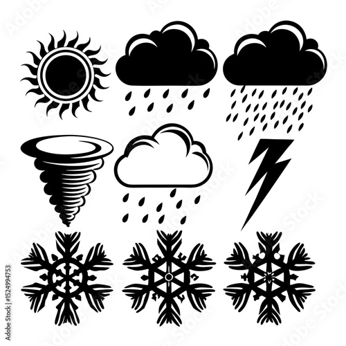 Weather icons set sun rain storm snow