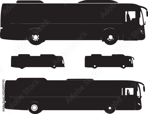 Black Silhouette of Buses: Vector Illustration of Passenger Transportation Vehicles for Graphic Design and Commercial Use Projects