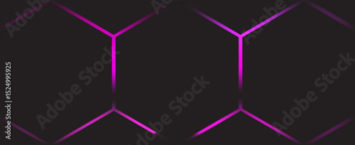 Dark hexagon abstract technology background with pink colored bright flashes under hexagon. Hexagonal gaming vector tech illustration black abstract background.