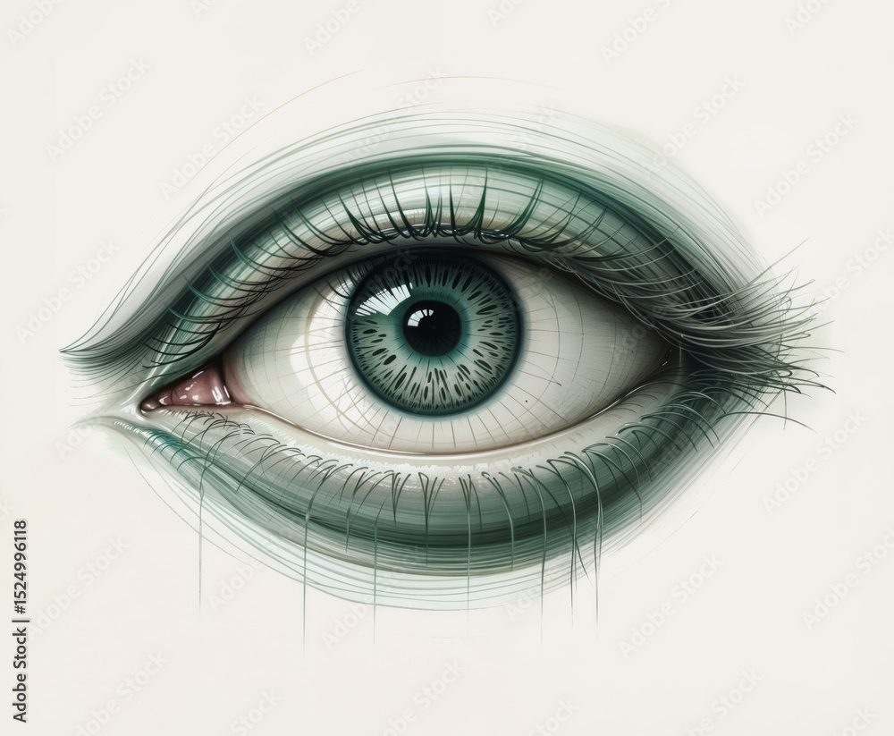Obraz premium Detailed Sketch of a Green-Toned Eye 