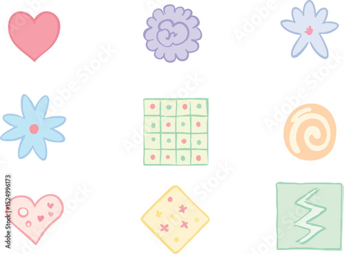 Cute 3x3 Icon Grid in Soft Pastel Colors 