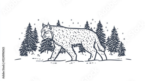 Wallpaper Mural Winter lynx in snowy forest.  Line art Torontodigital.ca