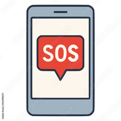 SOS message on the phone warning alert notification flat color vector illustration template design