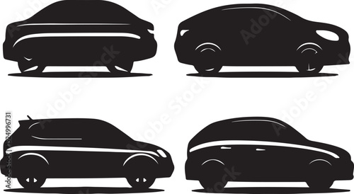 Silhouette Vector Set of Car Body Types: Sedan, Hatchback, SUV, Coupe - Automotive Design Elements for Graphic Projects