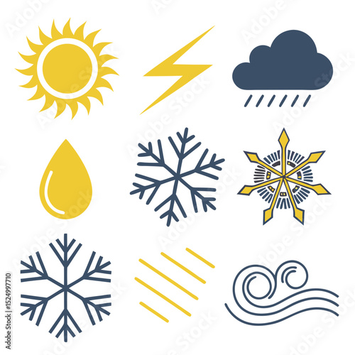 Weather icons set sun rain snow wind lightning