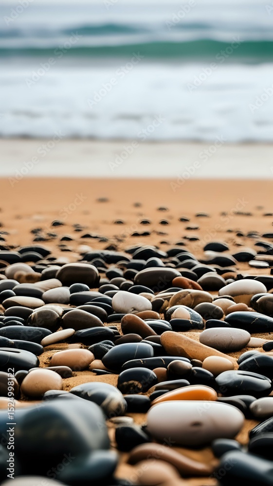 Obraz premium Ocean Beach Stones: Smooth Pebbles and Tranquil Waves