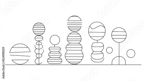 Abstract line art of stylized, vertically-stacked circles and orbs