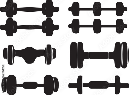Black and White Dumbbell Set Vector Illustration: Fitness Equipment Clipart for Gym, Workout, and Weightlifting Design Projects