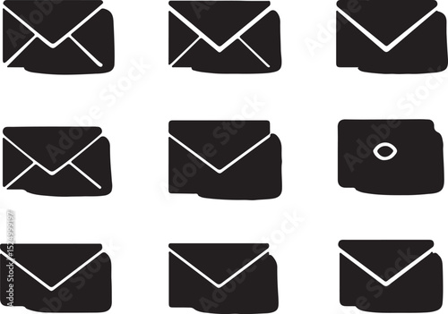 Black and White Vector Illustration of Email Icons: Simple Graphic Design of Envelopes for Communication and Digital Messaging Concepts
