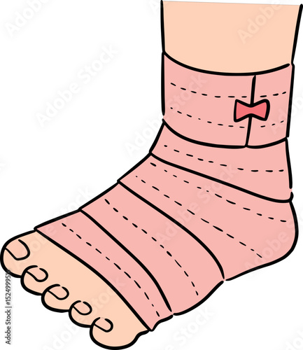 Illustration of foot covered by medical bandage
