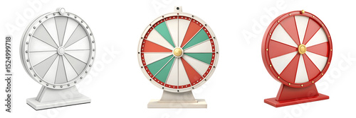 Set For Three colorful prize wheels isolated on transparent background