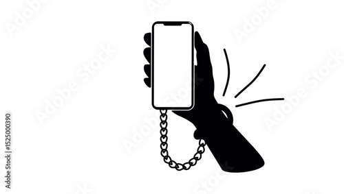 Smartphone Addiction, black isolated silhouette