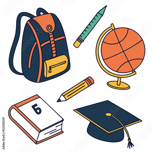 Backpack globe and graduation cap education illustration