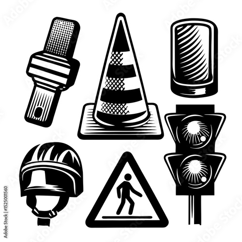 Safety icons traffic construction and pedestrian