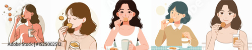 vector character woman eating biscuits