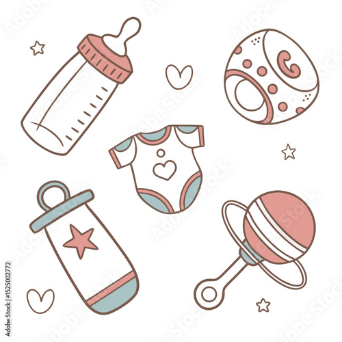 Cute baby items illustration set