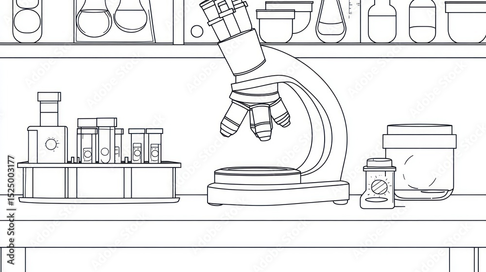 Fototapeta premium Lab bench with microscope and test tubes