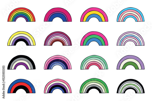 Set of colorful LGBTQ+ pride flag rainbows Gender equality and sexual identity pride flags collection LGBTQIA community pride month