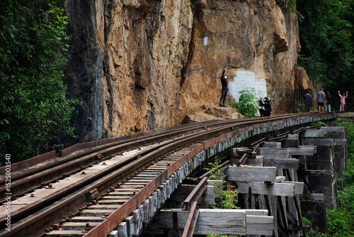 Принти на полотні Train railway track between hellfire pass mountain and Si Sawat or Khwae Kwai ri