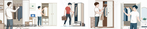vector character opening wardrobe door