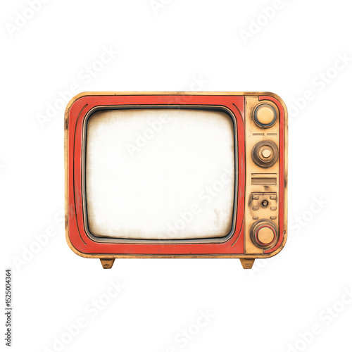  Vintage television with a blank screen, isolated on a transparent background