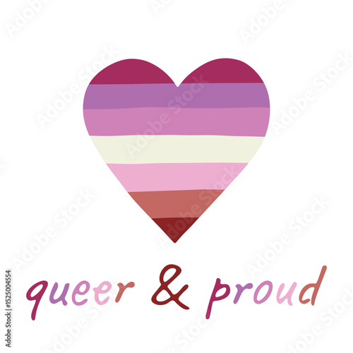 Colorful heart shape Lesbian pride flag Happy pride day LGBTQIA community Pride Month Vector hand drawn doodle for posters, stickers, logo, cards