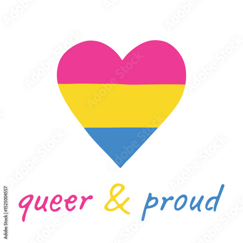 Colorful heart shape Pansexual pride flag Happy pride day LGBTQIA community Pride Month Vector hand drawn doodle for posters, stickers, logo, cards