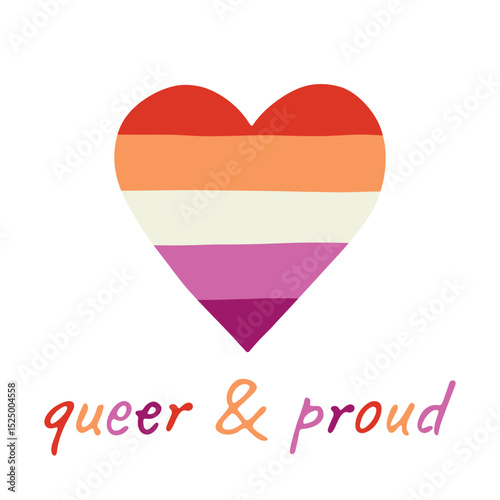 Colorful heart shape Lesbian pride flag Happy pride day LGBTQIA community Pride Month Vector hand drawn doodle for posters, stickers, logo, cards