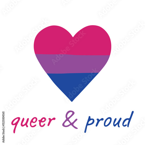 Colorful heart shape Bisexual pride flag Happy pride day LGBTQIA community Pride Month Vector hand drawn doodle for posters, stickers, logo, cards