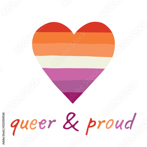 Colorful heart shape Lesbian pride flag Happy pride day LGBTQIA community Pride Month Vector hand drawn doodle for posters, stickers, logo, cards