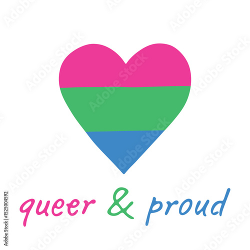 Colorful heart shape Polysexual pride flag Happy pride day LGBTQIA community Pride Month Vector hand drawn doodle for posters, stickers, logo, cards