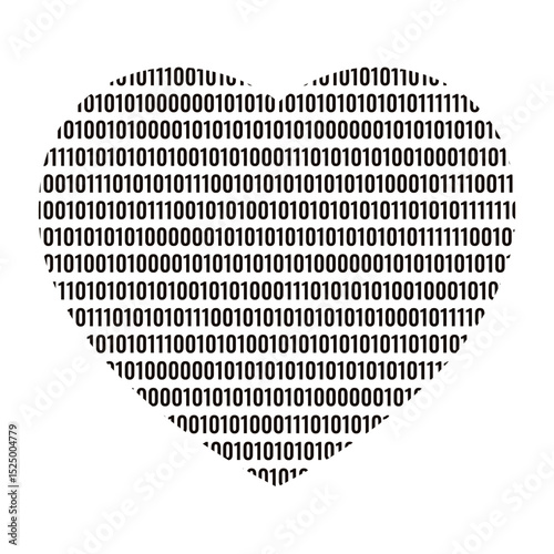 Programmer's heart. Vector illustration of heart and the binary code. Program code is in the heart. Perfect t-shirt print technology love art. EPS 10