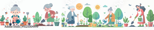 vector character grandmother gardening