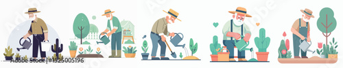vector character grandfather gardening