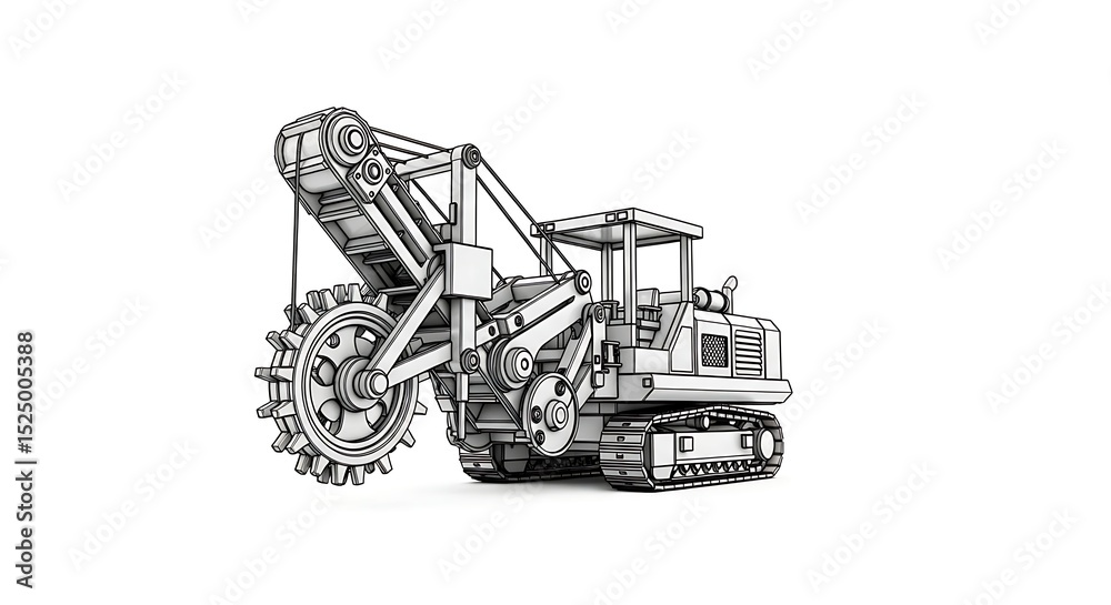 Naklejka premium Trenching Machine Illustration on White Background