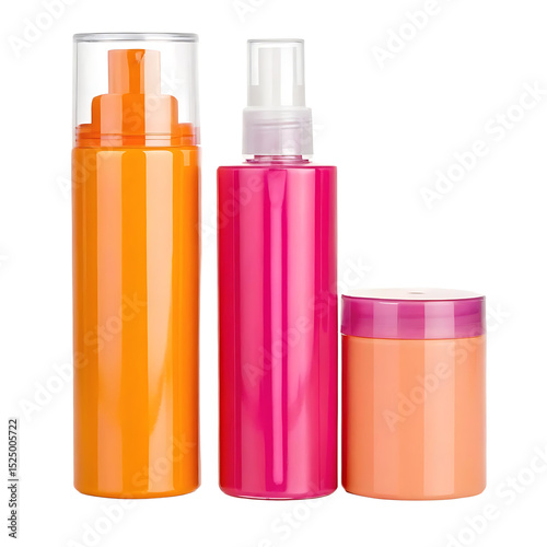 Three Vibrant Plastic Bottles for Hair and Body Care