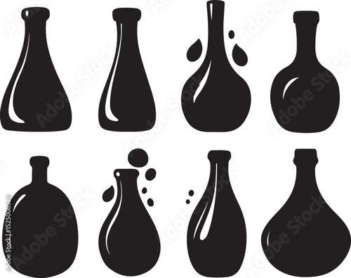 Silhouette Vector Art: Collection of Decorative Bottles, Vases, and Vessels - Black and White Graphic Design Elements for Crafts & Decor
